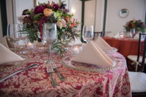 Weddings at Tarrywile Bold paisley combined with off white napkins tie everything together in this non-traditional table setting.