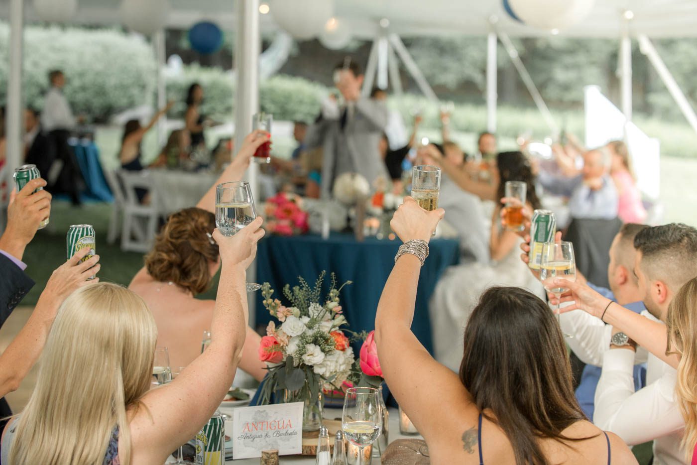 Tent Wedding Fun tent-wedding-guests-raise-hands-in-toast